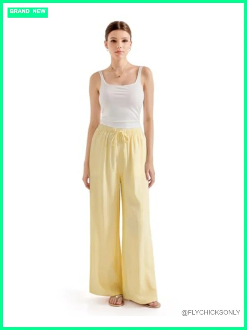Linen Blend Wide Leg Palazzo Pants with Pockets High Waisted Drawstring